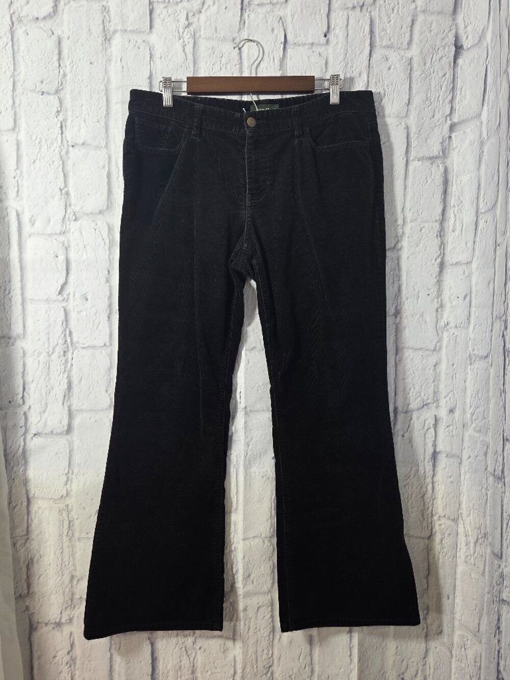 Eddie Bauer 12 Petite Black Corduroy Mid Rise Wide Leg Pants